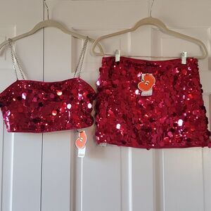 NWT CIDER FUCHSIA PINK SEQUIN SKIRT TOP HOLIDAY PARTY BARBIE 1989 SET SMALL MED